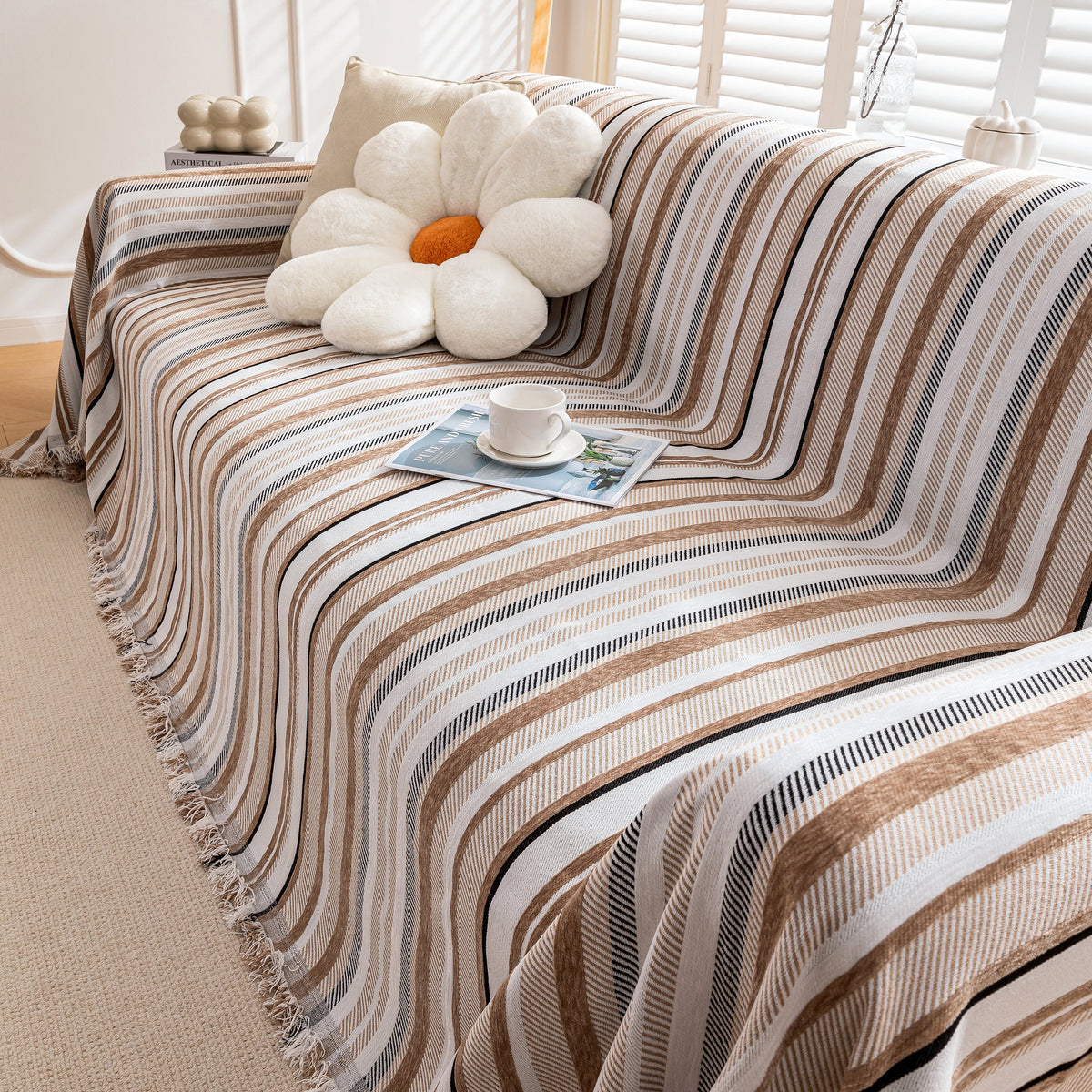 Modern Minimalist Sofa Throw Cover Cotton Knit Throws for Couch Scratch Proof Couch Cover