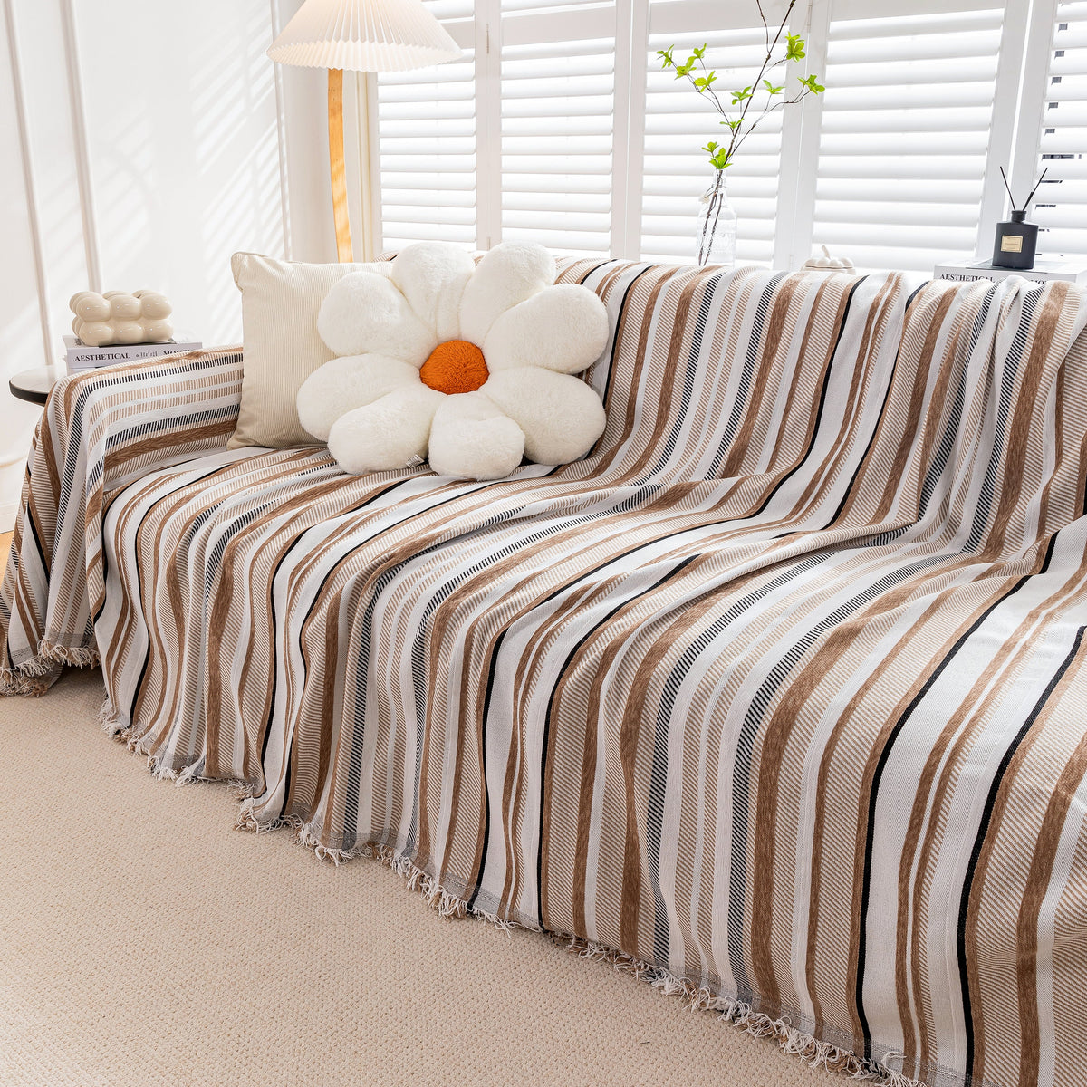 Modern Minimalist Sofa Throw Cover Cotton Knit Throws for Couch Scratch Proof Couch Cover