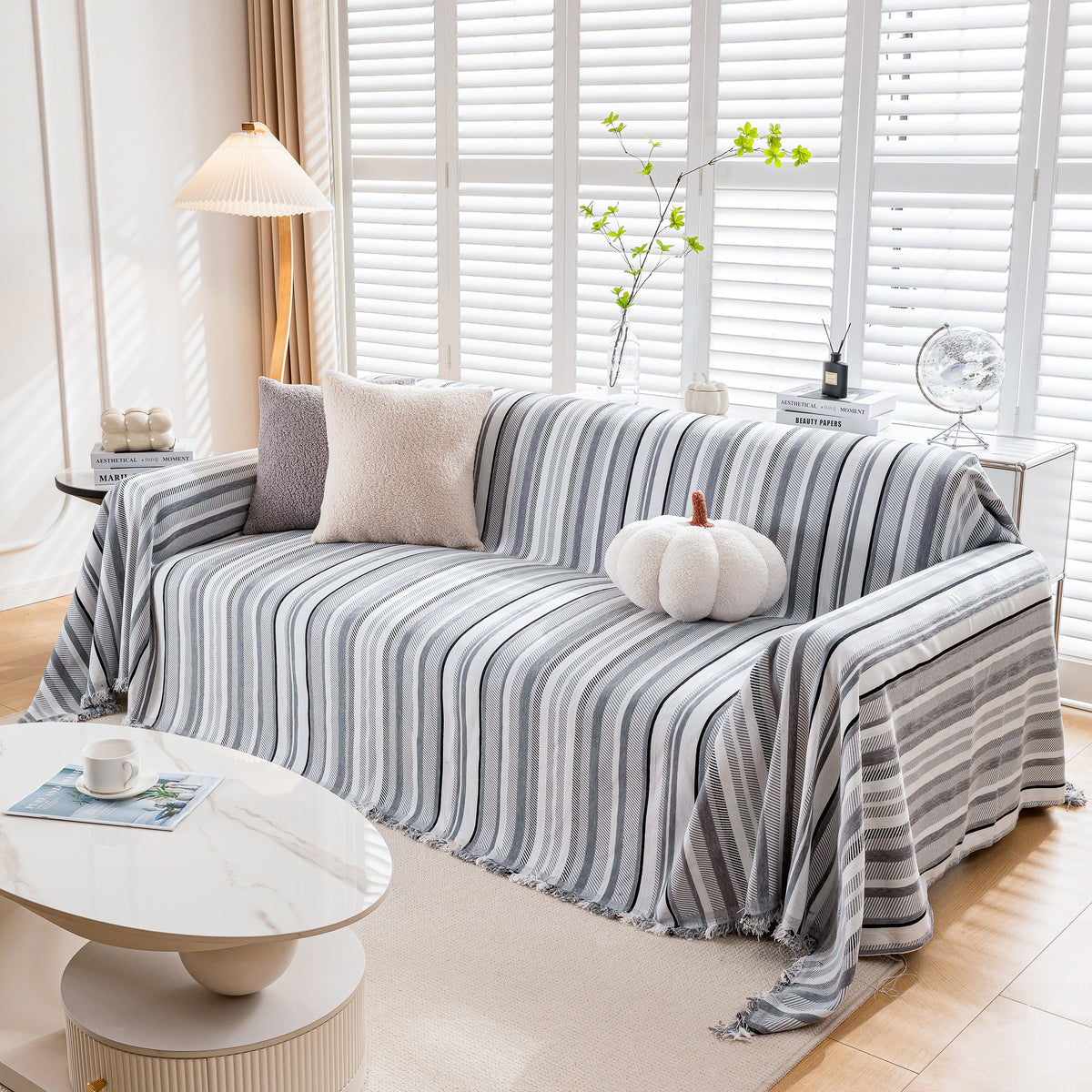 Modern Minimalist Sofa Throw Cover Cotton Knit Throws for Couch Scratch Proof Couch Cover