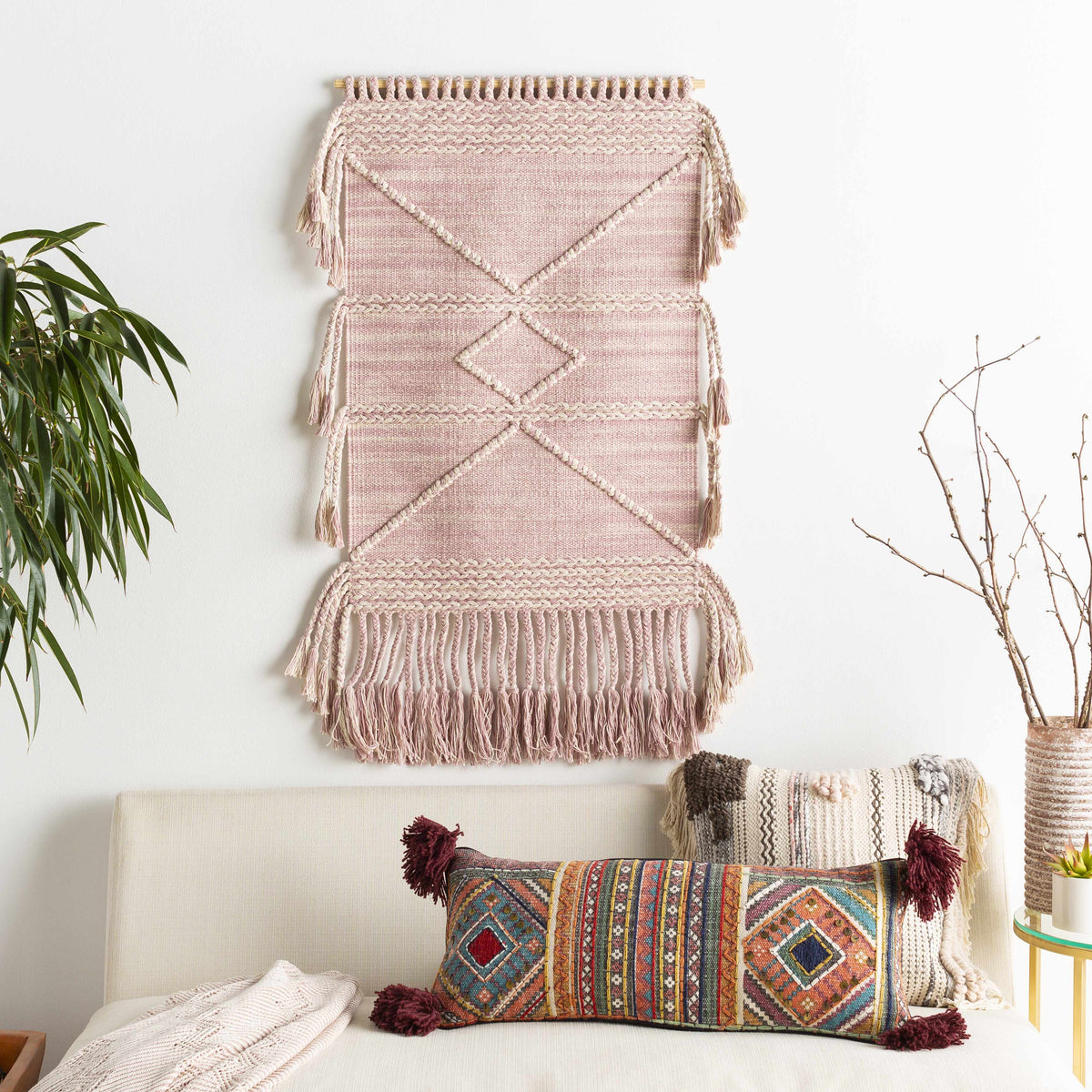 Lenorah Pink&White Textured Throw Pillow - Clearance